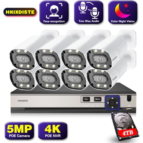 8MP Full Color Night Vision Two way Audio POE IP Camera for Home H.265 8ch NVR Kit 5MP POE Video Surveillance Camera CCTV System