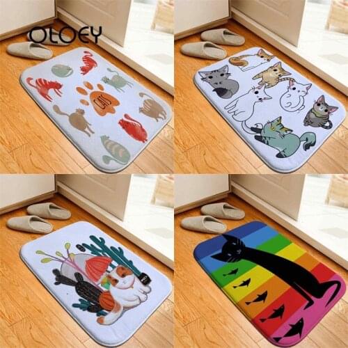 40 * 60cm Cute Animal Cat Velvet Floor Mat Bathroom Non-slip Soft Carpet Kitchen Living Room Floor Mat Bedroom Decorative Mat