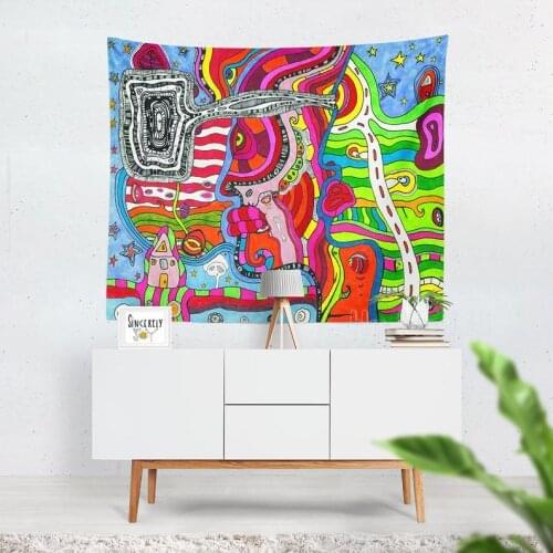 Colorful Abstract Psychedelic Art Tapestry Contemporary Intuitive Artists Unique Wall Hanging