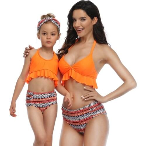 Vacation Sandy Beach Bikini Suits For Mother Daughter 2021 New Style Summer Family Matching Outfits Swimming Clothing