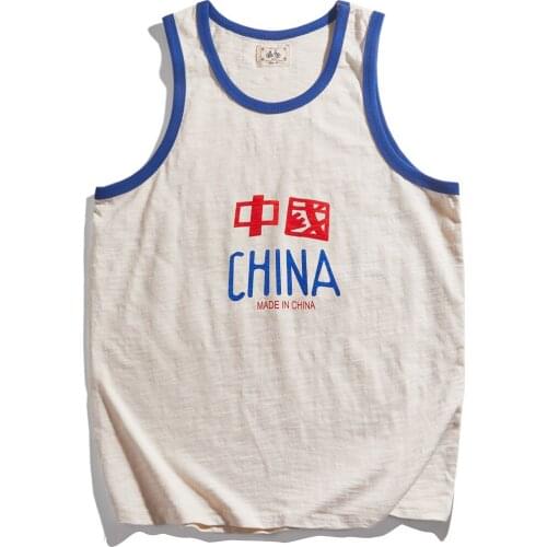 Summer Men Chinese Characters Tees Nostalgic China Letters Sleeveless Tank Tops Boys Cotton Vintage Tops Fitness Gym Tank Top
