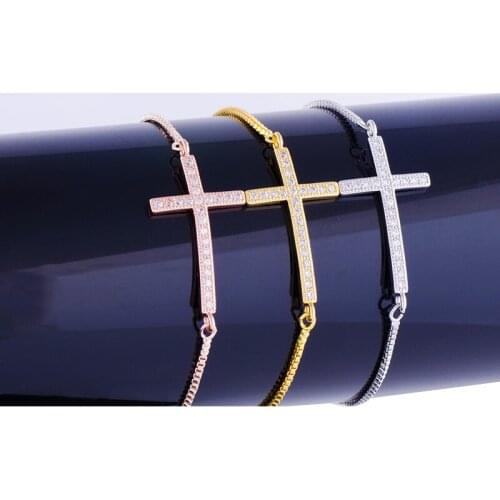 Hot Micro Pave Zircon Crystal Cross Charms Bracelets For Men-Women Handmade Copper Square Chain CZ Bead Bracelet Bijoux Pulseras