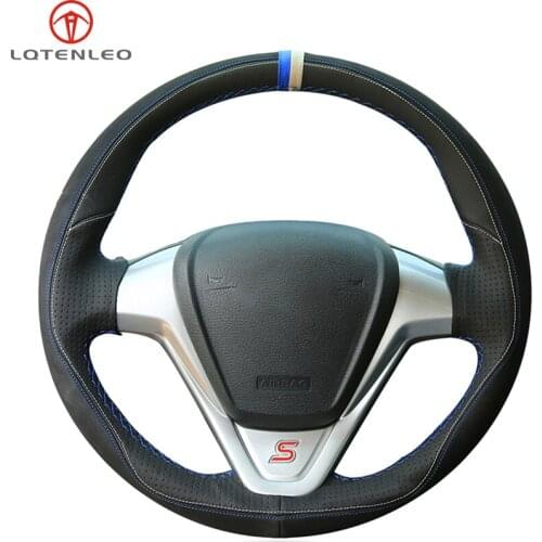LQTENLEO Black Suede Leather Steering Wheel Cover For Ford Fiesta 2008-2016 Figo 2012-2014 Ecosport 2013-2017 B-Max 2011-2019