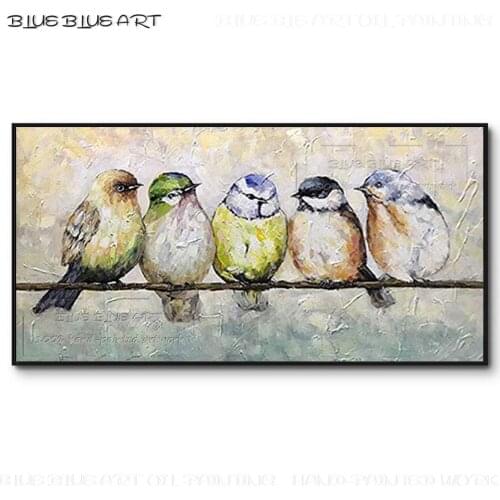 Lovely Wall Art Modern Animal Birds Acrylic Painting Hand-painted Funny Animal Birds Acrylic Painting for Living Room Wall Decor