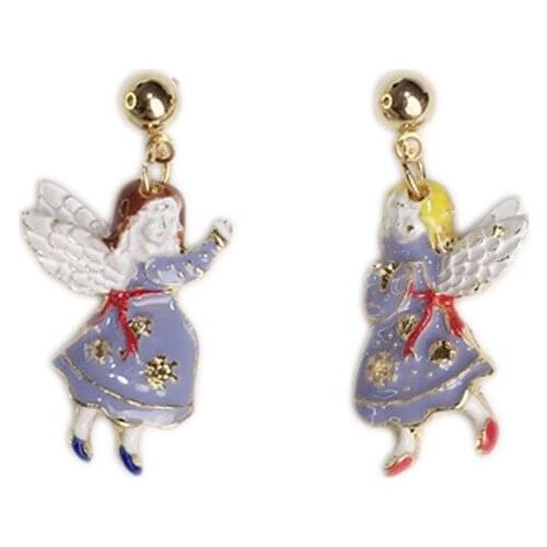 Cartoon cute girl heart angel earrings, alloy drop oil ins minimalist earrings three-dimensional wings little girl fairy tale ea