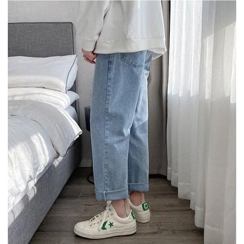 Male Oversized High Waisted Denim Pants Men Vintage Light Blue Jeans 2021 Mens Casual Streetwear Loose Harem Pants