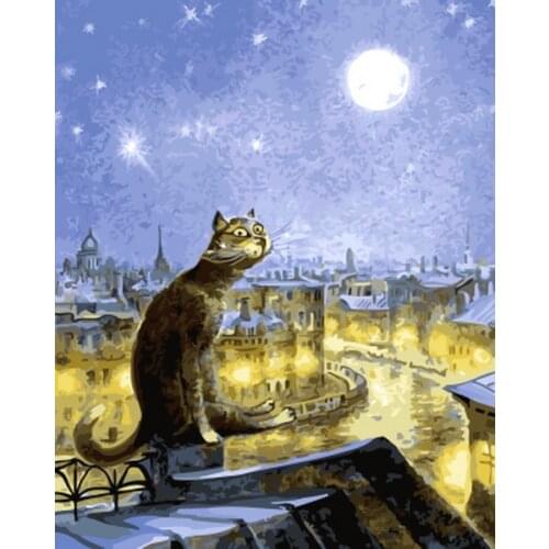 Frameless painting by numbers paint by number for home decor PBN for living room 4050 kitty in the night