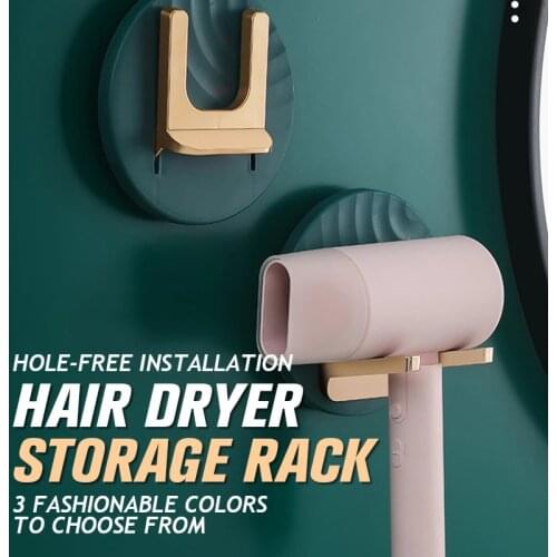 Bathroom Hair Care Dryer Holder Blower Home Organizer Adhesive Wall Mounted Nail Free No Trace Stickers Folde Storage Rack