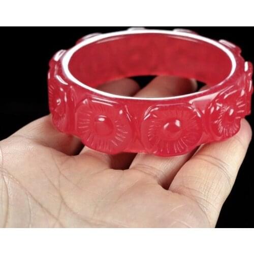 Natural Jade emerald red jade bangles Hand carved flowers round jade bangle jadeite bracelets jade jewelry