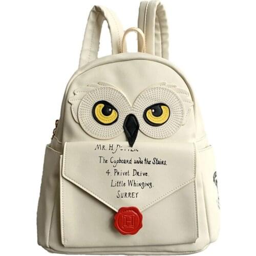 2021 New Cute Owl and Letter Casual Small Bag Women Girls Bag Beige PU Leather Backpack School Bag Shoulders Bag Gift
