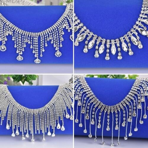 New 20cm /Lot Glass Rhinestone Fringing Crystal Chain Strass Tassels Wedding Decoration Sew On Garment Banding Necklace Trim DIY