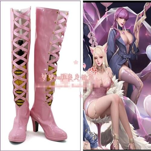 Anime Cosplay Shoes LOL KDA Evelynn doujin Pink Boots Women Knee-high Boots A