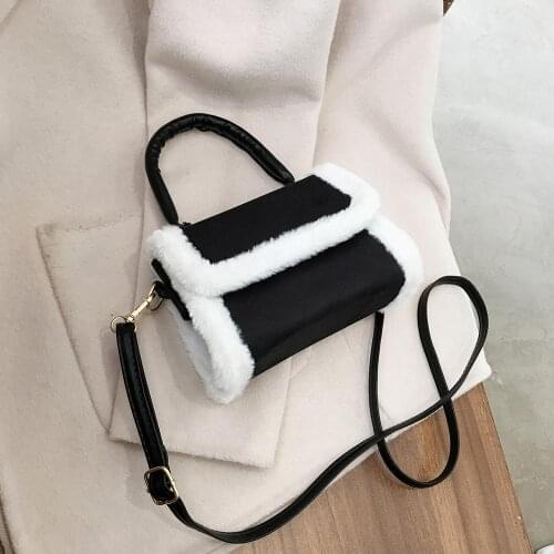 Autumn PU Plush Top-handle Bag Splicing Ladies Flap Square Shoulder Bag Women Daily Shopping Street Crossbody Bags
