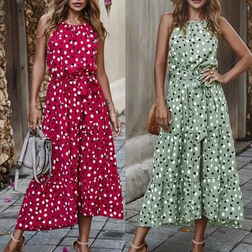 White Polka Dot Women Summer Beach Dress For Women Bobo Fashion Maxi Long Dress Brand Short Sleeve Casual Loose Vintage Dresses