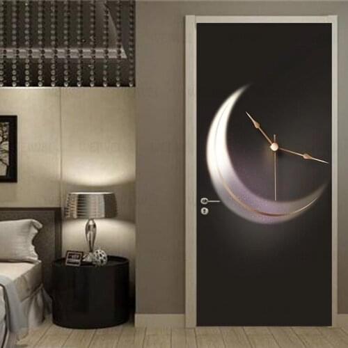 PVC Waterproof Door Sticker Modern Fashion Creative Light Luxury Moon Time Mural Living Room Bedroom Door Poster Art Home Decal