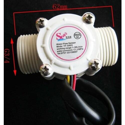 2PCS Flow Meter Ssensor Water Fuel Flowmeter Counter Indicator Swimming Pool 1-30L/Min G3/4 DN20