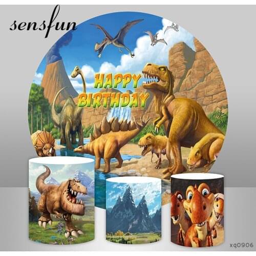 Sensfun Round Circle Photography Backdrop Jurassic Dinosaur Party Kids Safari Jungle Birthday Background Plinth Covers