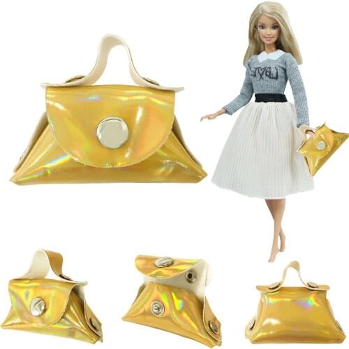 Fashion Yellow Doll Bag Shoulder Shopping Leather Bag Handbag Mini Purse Clothes Accessories for Barbie Doll Baby DIY Toy 94Y