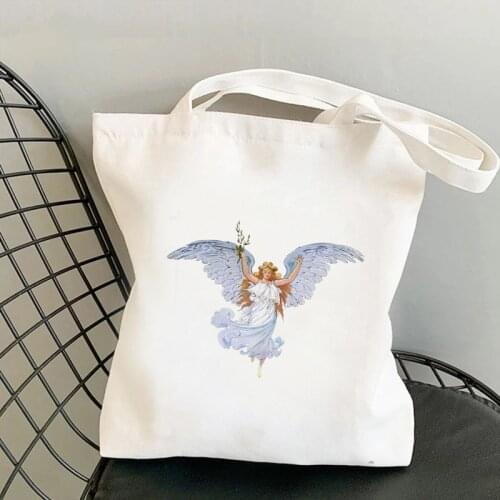 Friendly Amicable Kind Angel Sculpture Oil Painting Printing Handbag Simple Women Bag Elegant Canvas Fashion Ladies Shoulder Bag