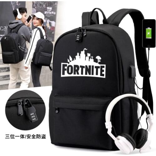 Luminous Fortnite School Bag Lightweight Waterproof Laptop Backpack with USB Charger Port and Lock for Teens Mochilas