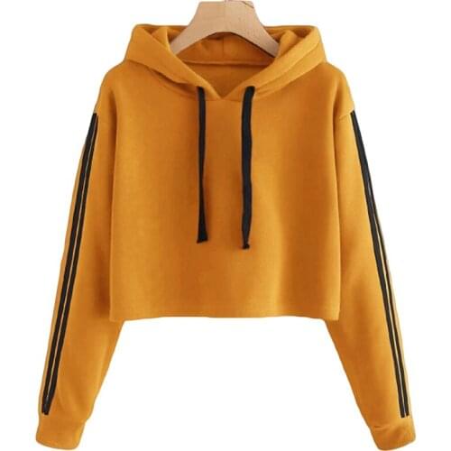 Crop Hoodies Sweatshirts Short Pullover Stripes Autumn Long Sleeve Hoodies Women Crop Sweatshirt Hoodie Hoodies For Teen Girls