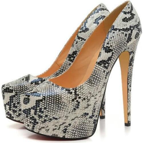 Star Style! New Arrival Autumn Fashion High Platform Party Shoes Womens Sexy Snake Pattern Shallow High Heels Shoes for Women