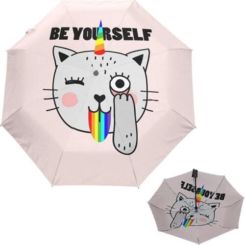 Cute Cat Make a Grimace Umbrella Rain Women Automatic Compact Umbrellas Folding Unicorn Rain Umbrella for Children