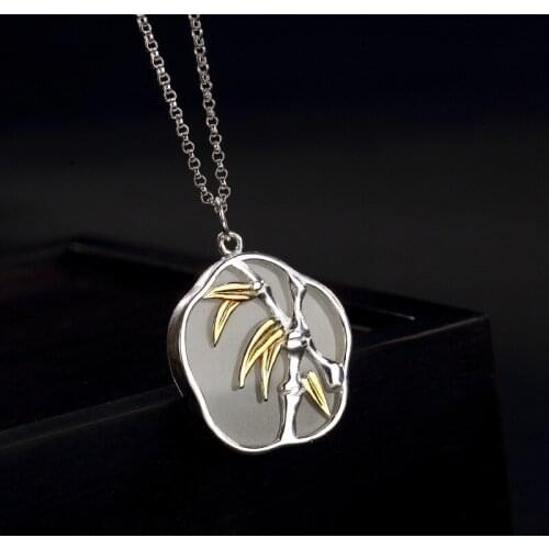 2018 Sale Real Accented Water Drop S925 Sterling Gilded Bamboo Natural Hetian High-end Ladies' Pendant Chain Set Wholesale
