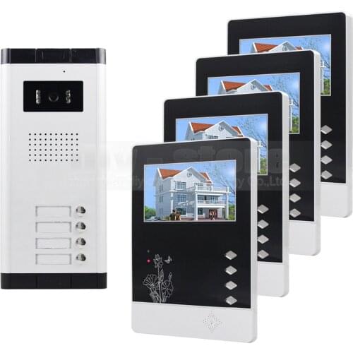 DIYSECUR Quality 4.3" 4-Wired Apartment Video Door Phone Audio Visual Intercom Entry System IR Camera for 4 Families