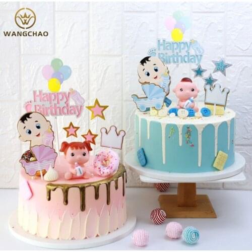 9pcs/set Happy Birthday Cake Topper Candy Bar Baby Shower Decorations Gender Kids Reveal Party Decoration Supplies Girl Favors