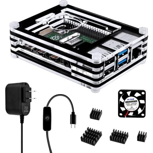 A set 9 Layer Acrylic Case for Raspberry Pi 4 Transparent Box Shell with Cooling Fan Protect Cover for Raspberry Pi 4 Model B