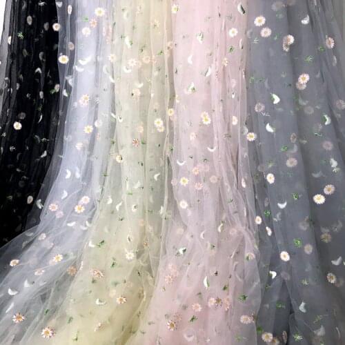 Small Daisy Flower White Embroidery Mesh Cloth French Net Lace Fabric DIY Curtain Childrens Clothing Wedding Dress Tulle Fabric