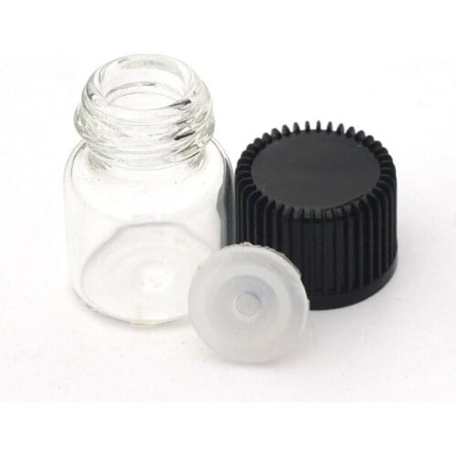 Fast Shipping 1/4 Dram Small Clear Glass 1ml Bottle with Orifice Reducer and Cap Mini Essential Oil Liquid Vials