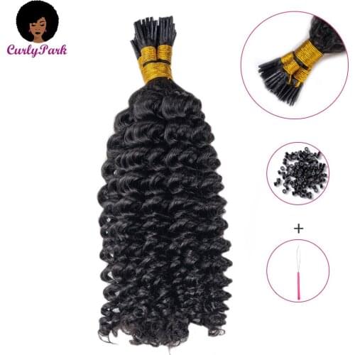 CURLYPARK I Tip Hair Extensions for Short Hair Deep Curly Human Hair Extensions Brazilian Hair 100 strands/pack