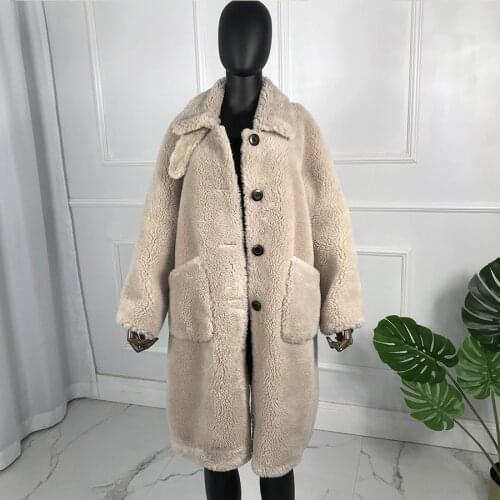 Long new style winter fashion teddy bear coat wool coat jacket Composite Shearling Lamb Fur Coat button oversized turn-down