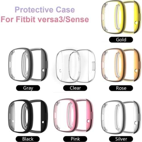 For Fitbit Versa 3 Sense Case Full Cover Electroplating Protective Shell Shockproof Cover Protector for Fitbit Versa3/Sense