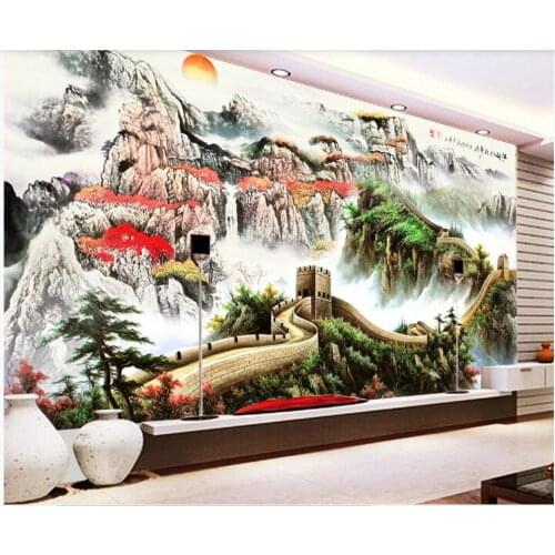 Custom mural 3d wall mural on the wall Chinese painting Great Wall mountain sunrise photo wallpaper in the living room
