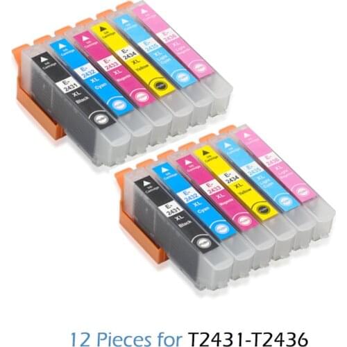 12pcs T2431 24XL 2432 T2436 Compatible Ink Cartridge For Epson XP-750 XP-850 XP-950 XP-860 XP-55 XP-760 XP-960 Printer with chip