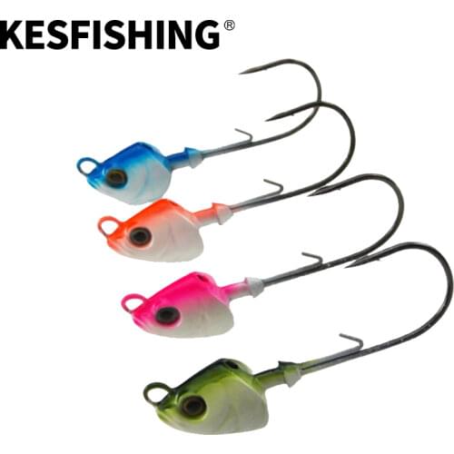KESFISHING Soft lure Hook Lead Jig Head 4pcs 7g 14g Fishing Hooks Metal Jig Texan Fishing lure soft Big Bait Bass Pike Catfish
