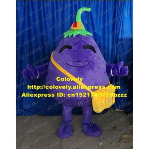 Lovely Purple Eggplant Mascot Costume Mascotte Aubergine Brinjaul Adult With Smiling Face Small Yellow Bag No.3819 Free Ship