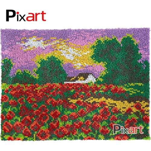 Latch Hook Rug Poppy Field Crocheting Wall Tapestry Kits DIY Carpet Rug Chunky Yarn Needlework Knitted Floor Mat Hobby & Crafts