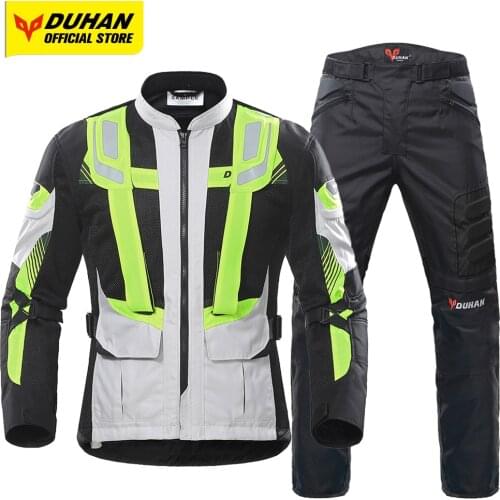 DUHAN Motorcycle Jacket Men Breathable Mesh Fabric Motocross Jacket Moisture Wicking Lightweight Clothing Reflective Strip Green