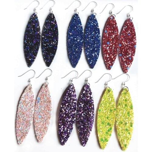 Hot Fashion Double Side Leather Glitter Earrings Leaf Earrings Long Earrings For Women Party Gift