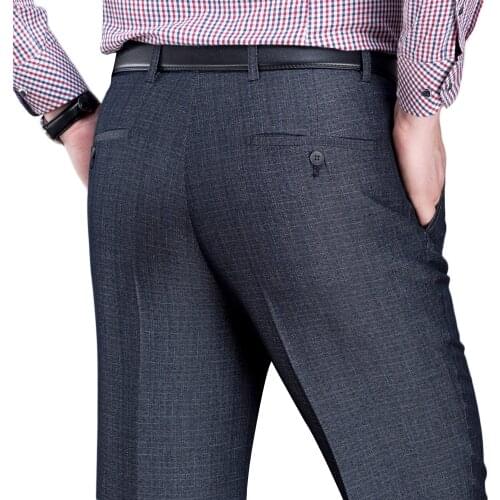 Mu Yuan Yang Mens Pants Suit Autumn Winter Wool Silk Thick Dress Pants For Men Classical Trousers Work Pants Double Pleated 44