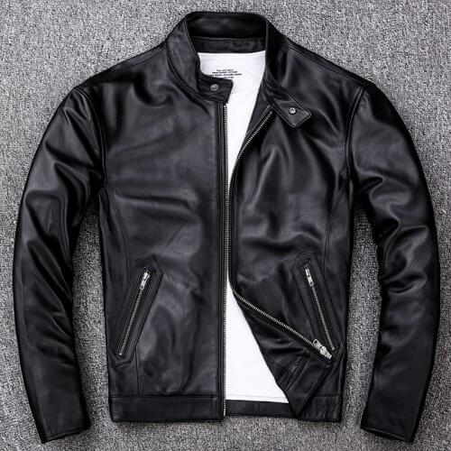 Spring Natural Genuine Leather for Man Motorcycle Slim Male Coat Mens Sheepskin Biker Fashion Clothing