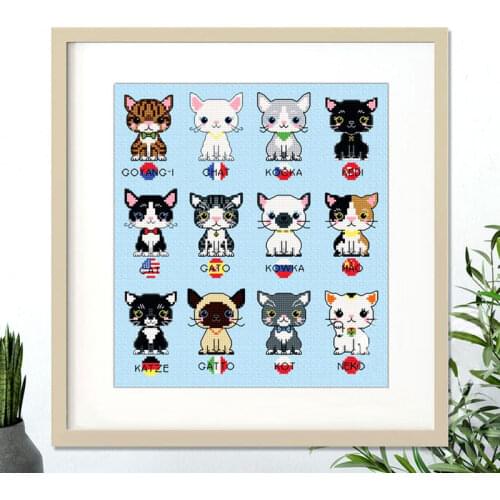 Fishxx Cross Stitch Kit Light Blue Embroidered Cloth A3248 Cartoon DIY Domestic Cats Home Handmade Sewing Paintings