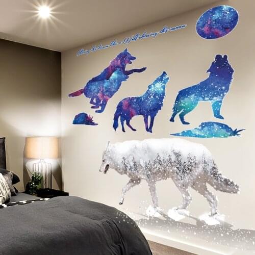[shijuekongjian] Horrific Wolf Wall Stickers DIY Animals Mural Decals for House Living Room Kids Bedroom Nursery Decoration