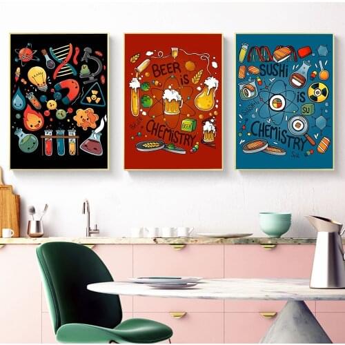 Science Food Posters Prints Beer is Chemistry Retro Drink Canvas Painting Modern Wall Pictures For Kitchen Restaurant Home Decor