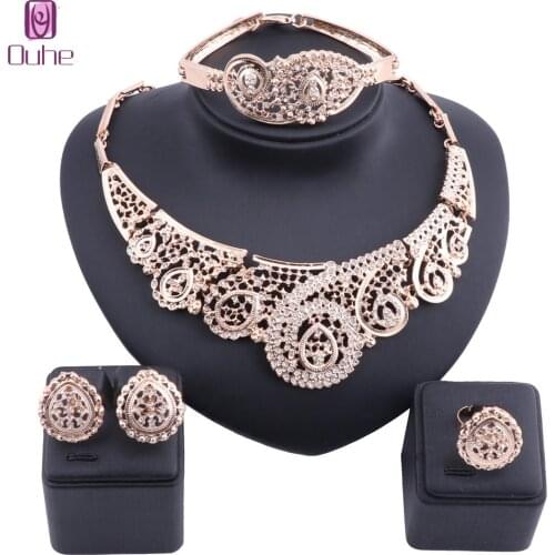 Nigerian Wedding Woman Accessories Crystal Necklace Jewelry Set Brand Dubai Gold Jewelry Set Wholesale italian Jewelry Sets