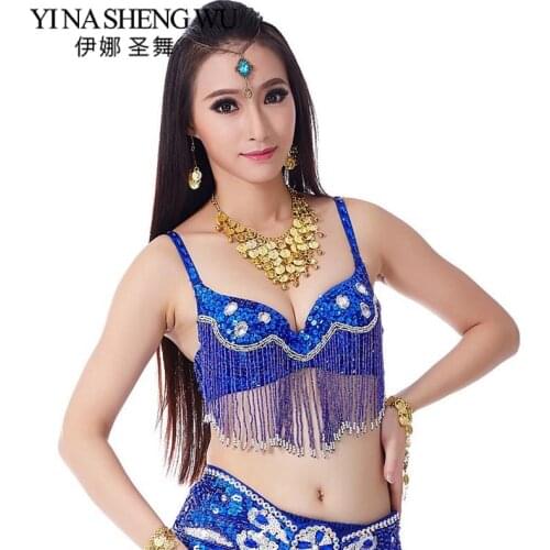 New 1PC Belly Dance Bra Sequins Diamonds Brassiere Dancing Bra Tassel Hanging Beaded Belly Dancing Stage & Dance Wear 9 Colors